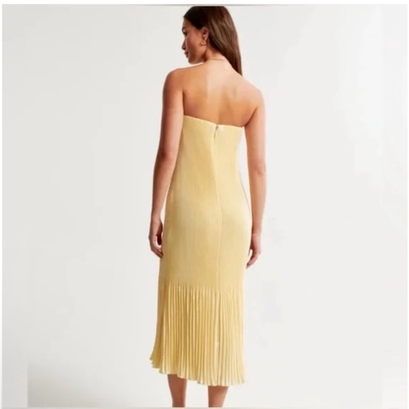 Abercrombie & Fitch Giselle Pleat Release Midi Dress Butter Yellow - Picture 8 of 10